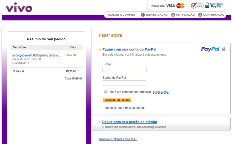 Faça o login na sua conta do PayPal e confirme a recarga